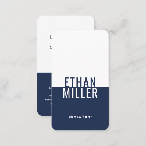 Elegant Modern Minimalist Navy Blue White Vertical Business Card