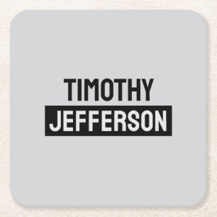 Elegant Modern Minimalist Own Name Square Paper Coaster