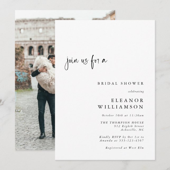 Elegant Modern Minimalist Photo Bridal Shower Invitation (Front/Back)