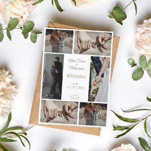 Elegant modern, minimalist photo collage wedding invitation