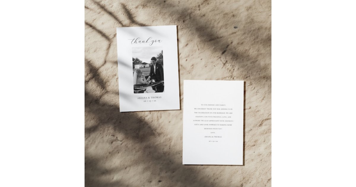 Elegant Modern Minimalist Photo Script Wedding Thank You Card | Zazzle