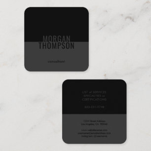 Elegant Modern Minimalist Plain Black Grey Simple Square Business Card