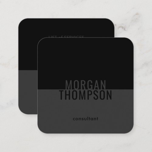 Elegant Modern Minimalist Plain Black Grey Simple Square Business Card
