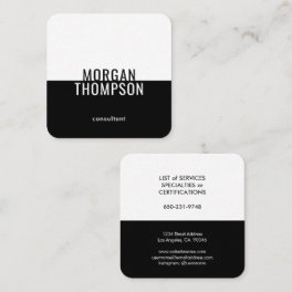 Elegant Modern Minimalist Plain Black White Simple Square Business Card