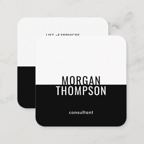 Elegant Modern Minimalist Plain Black White Simple Square Business Card