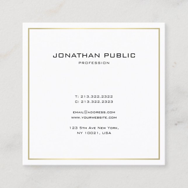 Elegant Modern Minimalist Plain Gold Look Trendy Square Business Card (Front)