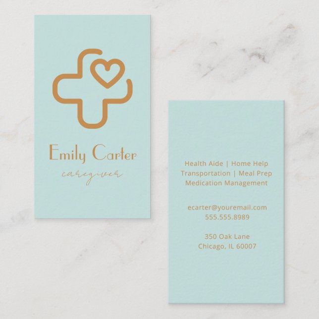 Elegant Modern Minimalist Professional Caregiver  Business Card (Front/Back)