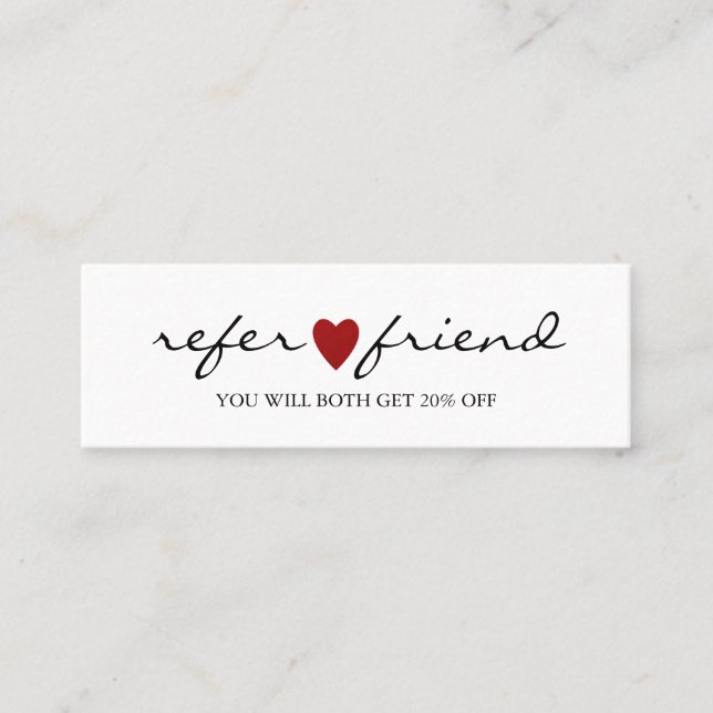 Elegant Modern Minimalist Red Heart Referral Card (Front)