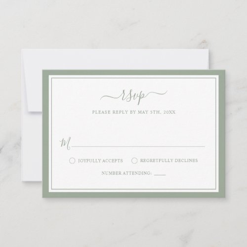 Elegant Modern Minimalist Sage Script Wedding RSVP Card