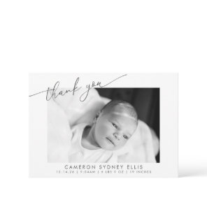 Elegant Modern Minimalist Script Baby Photo Birth Thank You Card