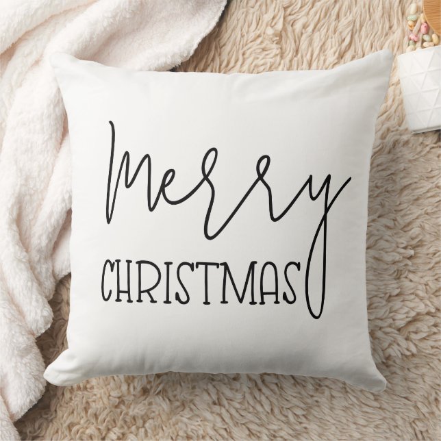 Elegant Modern Minimalist Script Merry Christmas Throw Pillow (Blanket)