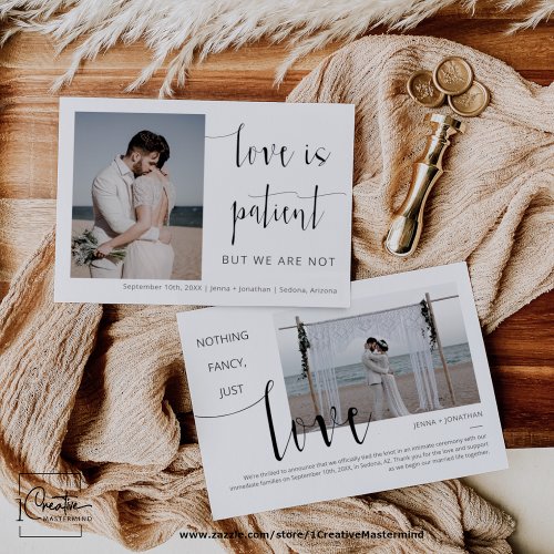 Elegant Modern Minimalist Script Photo Elopement Invitation