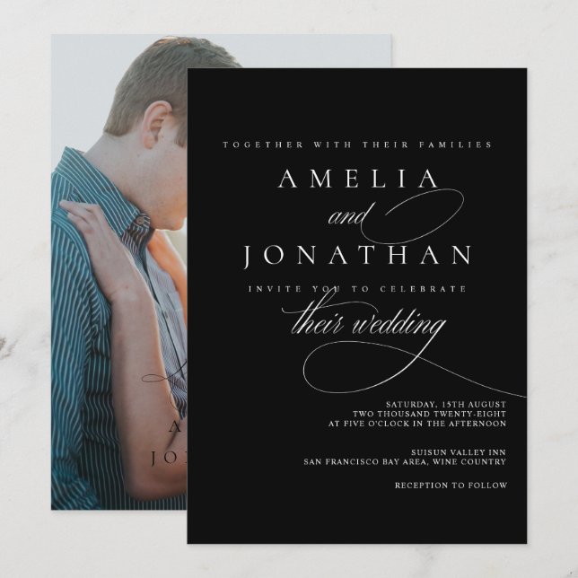 Elegant Modern Minimalist Script Wedding Invitatio Invitation (Front/Back)