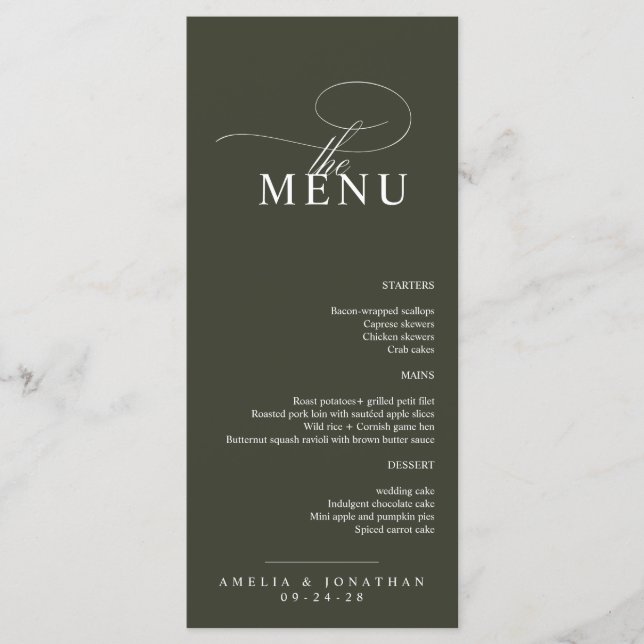Elegant Modern Minimalist Script Wedding Menu (Front)