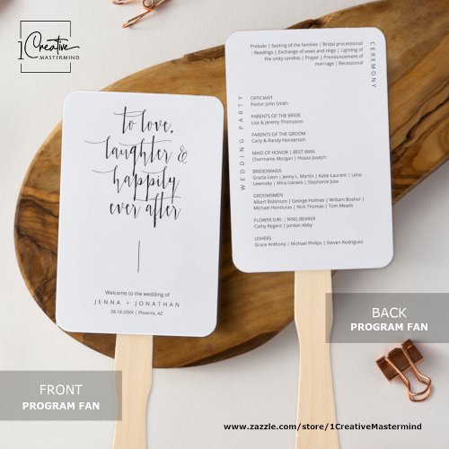 Elegant Modern Minimalist Script Wedding Program Hand Fan