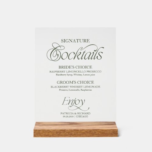 Elegant Modern Minimalist Signature Cocktails Sign