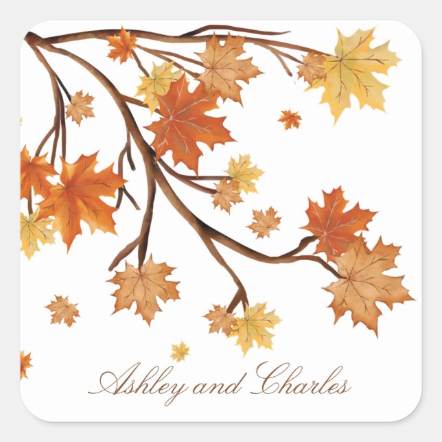 Elegant Modern Minimalist Simple Fall Wedding  Square Sticker (Front)
