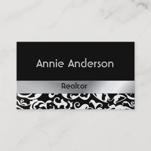 Posh Silver Damask Real Estate Business Cards