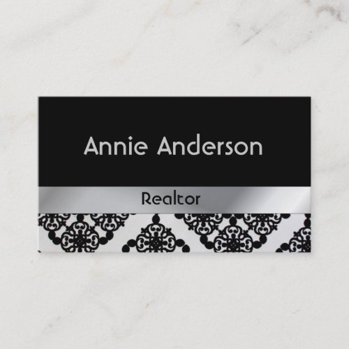 Posh  Silver Damask Real Estate Business Cards