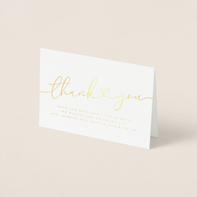 Elegant Modern Minimalist Simple Wedding Thank You Foil Card (Front)