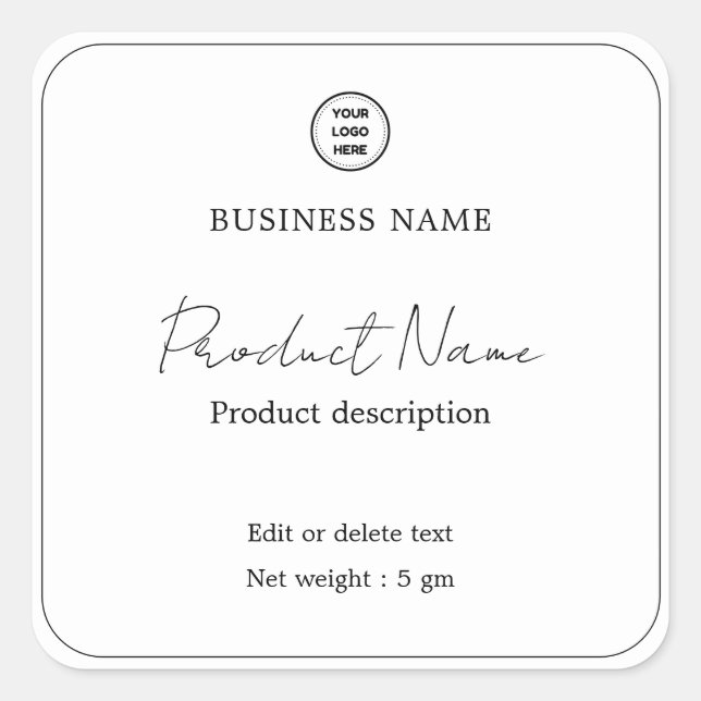 Elegant Modern Minimalist Square Product Label (Front)