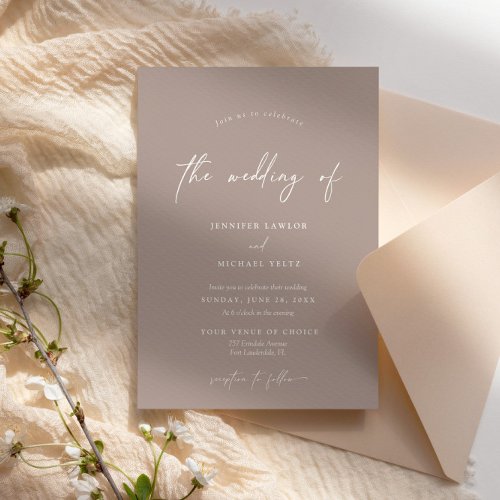 Elegant Modern Minimalist Taupe Wedding Invitation