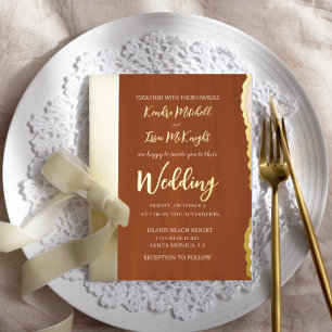 Elegant Modern Minimalist Terra Cotta Wedding Foil Invitation