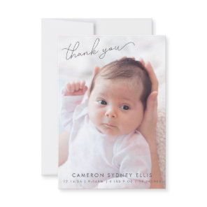 Elegant Modern Minimalist Two Baby Photo Birth Thank You Card