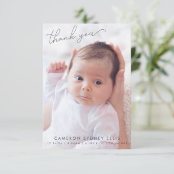 Elegant Modern Minimalist Two Baby Photo Birth Thank You Card | Zazzle