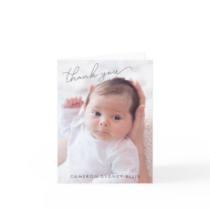 Elegant Modern Minimalist Two Baby Photo Folded Thank You Card