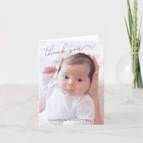 Elegant Modern Minimalist Two Baby Photo Folded Thank You Card