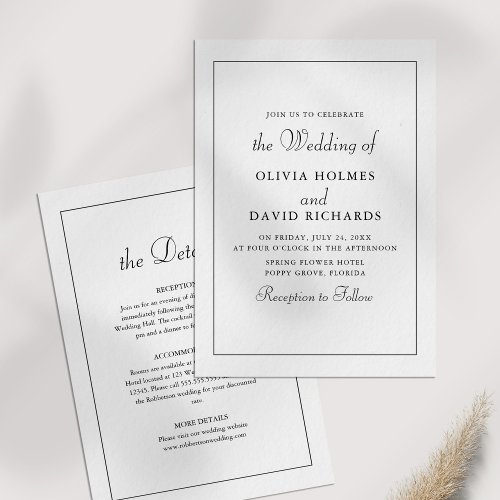Elegant Modern Minimalist Wedding Details Invitation
