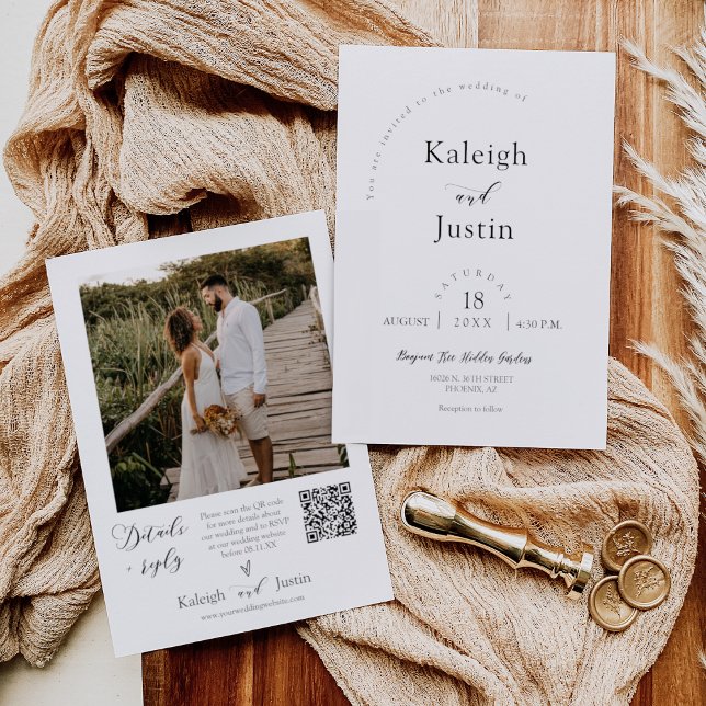 Elegant Modern Minimalist Wedding Photo QR Code Invitation (Creator Uploaded)