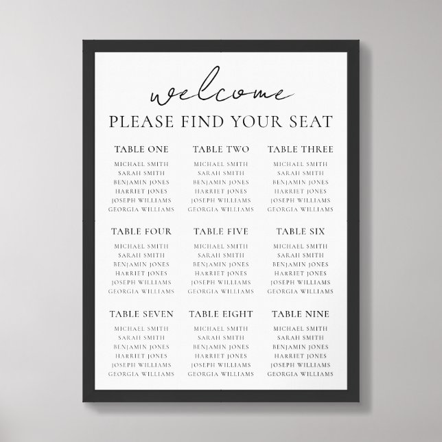 Elegant Modern Minimalist Wedding Seating Chart (Framed Front)