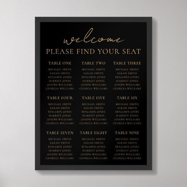 Elegant Modern Minimalist Wedding Seating Chart (Framed Front)