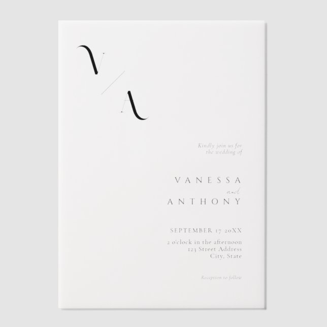 Elegant Modern Minimalist Wedding Vellum Invitations (Front)