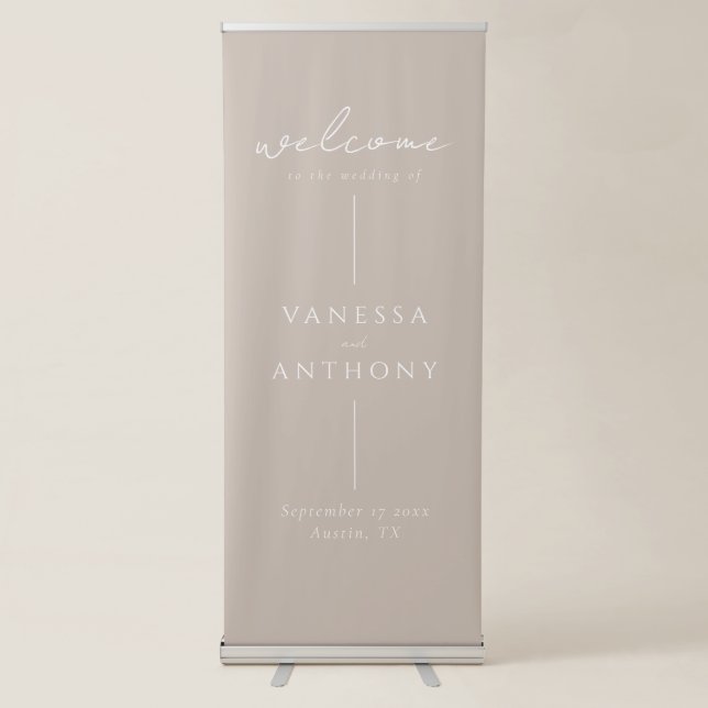 Elegant Modern Minimalist Wedding Welcome Retractable Banner (Front)