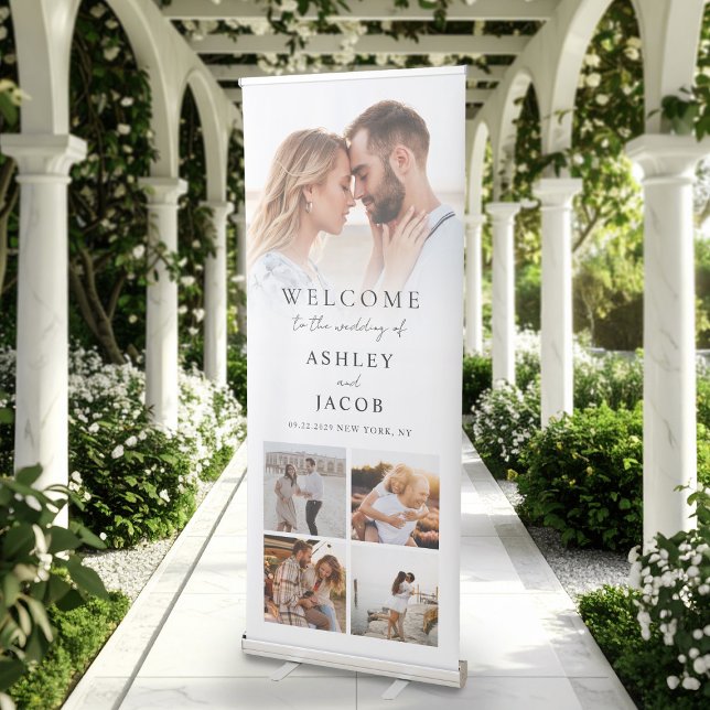 Elegant Modern Minimalist Welcome Photo Wedding Retractable Banner (Creator Uploaded)