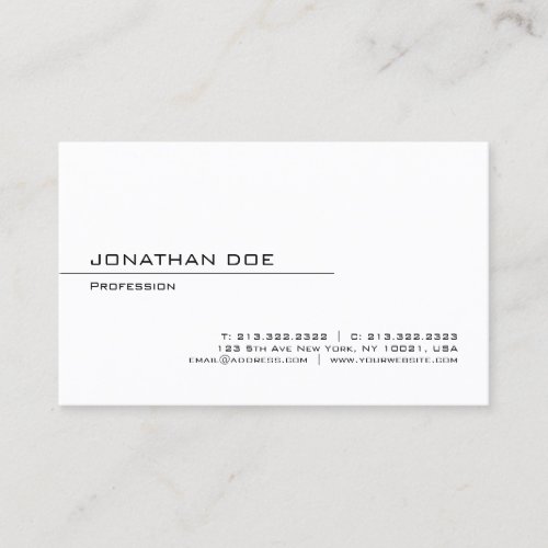Elegant Modern Minimalist White Plain Professional Business Card