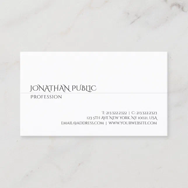 Elegant Modern Minimalist White Simple Template Business Card | Zazzle
