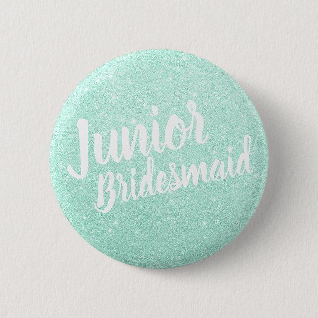 Elegant modern mint glitter junior bridesmaid button (Front)