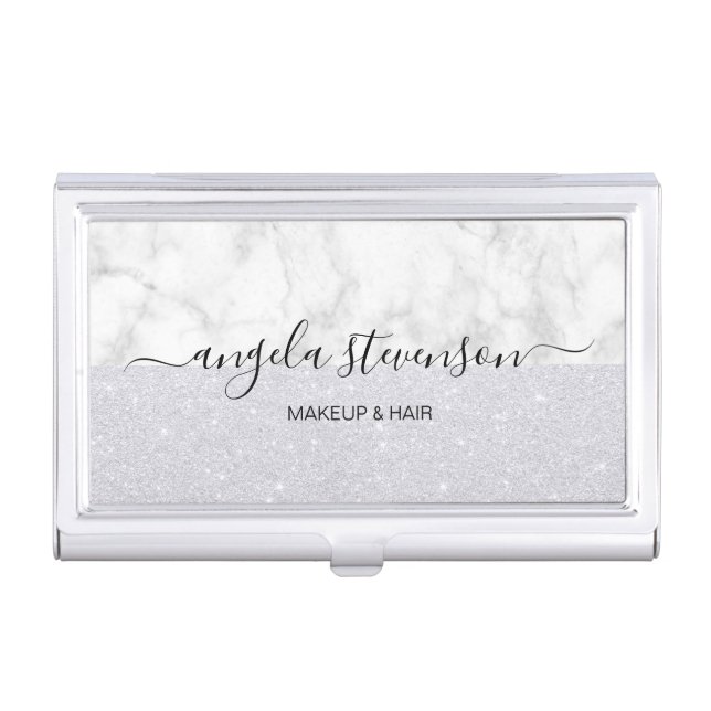 Elegant modern mint glitter makeup artist business card case (Front)
