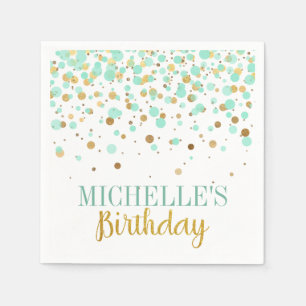 Elegant Modern Mint Gold Confetti Girl Birthday Napkins
