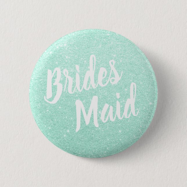 Elegant & modern mint green glitter bridesmaid button (Front)