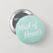 Elegant & modern mint green glitter maid of honor button (Front & Back)
