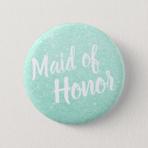 Elegant  modern mint green glitter maid of honor button
