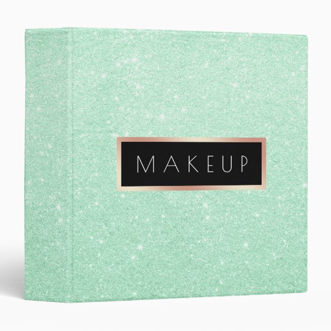 Elegant modern mint green glitter makeup artist 3 ring binder (Front/Spine)