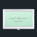 Elegant modern mint green glitter makeup artist business card case<br><div class="desc">Modern design featuring faux mint green glitter texture with elegant calligraphy font.</div>