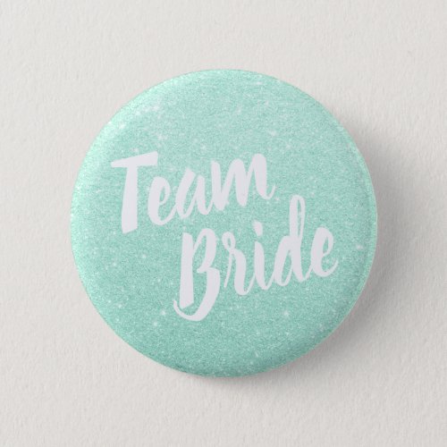 Elegant  modern mint green glitter team bride button