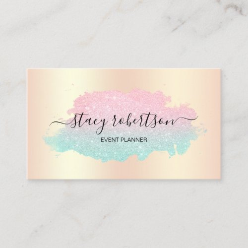 Elegant modern mint  rose gold glitter planner business card